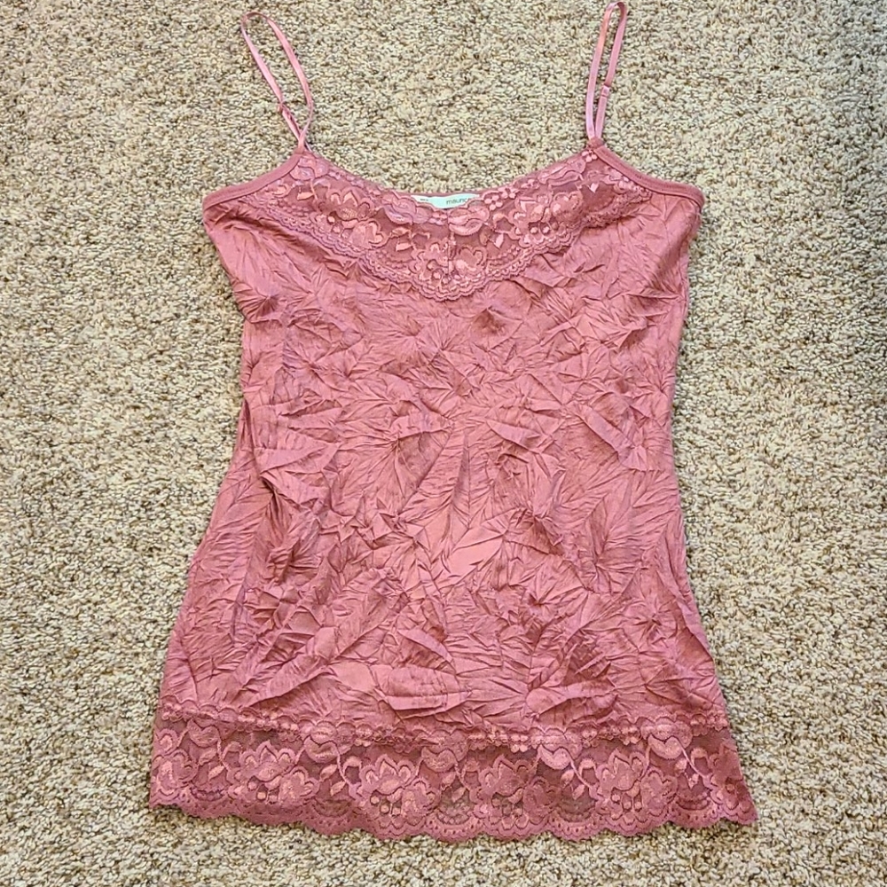 Maurices Dusty Rose Lace Trim Tank Top